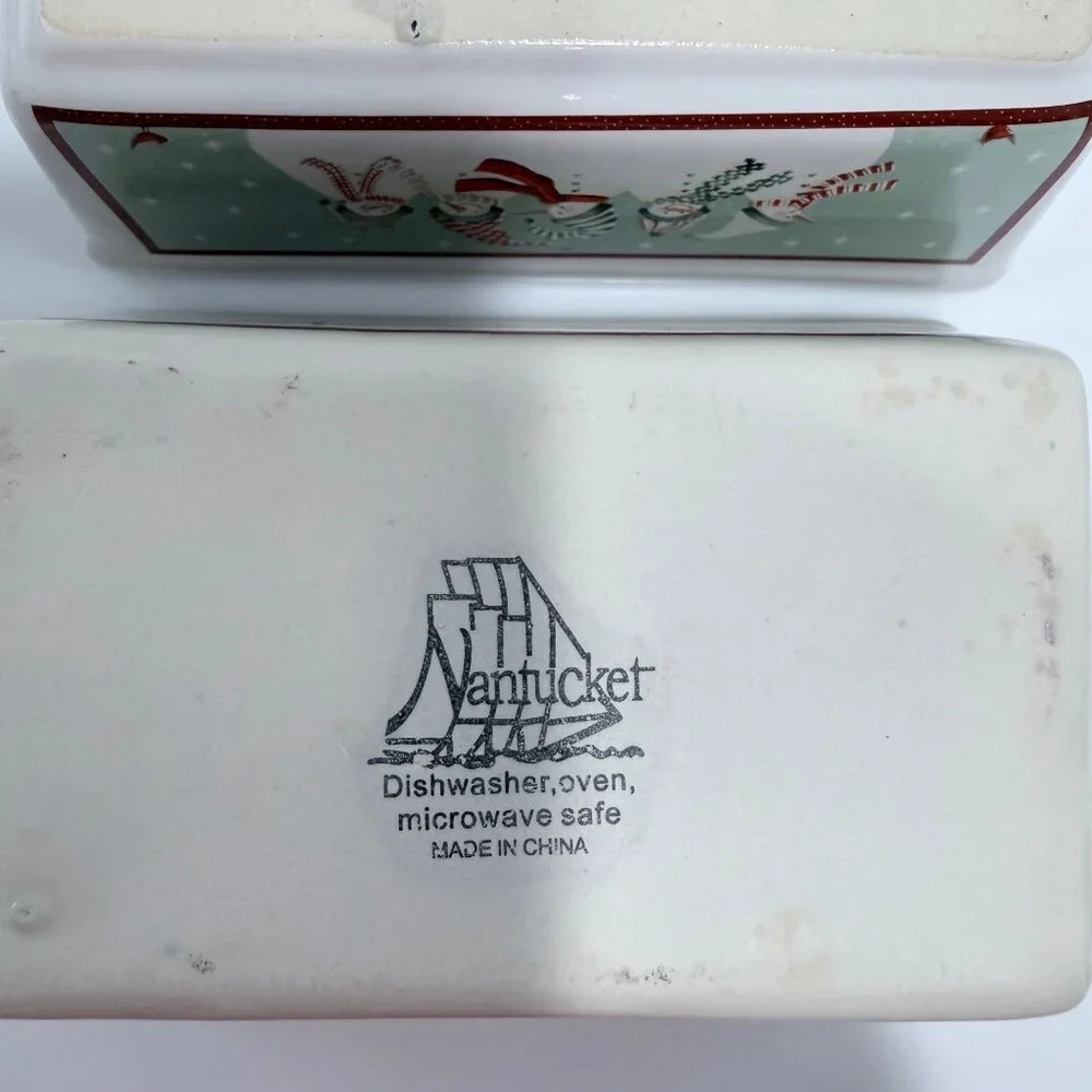 Nantucket Set of 3 Ceramic Mini Bread Loaf Pans SANTA Snowmen Holly Holiday 5x3